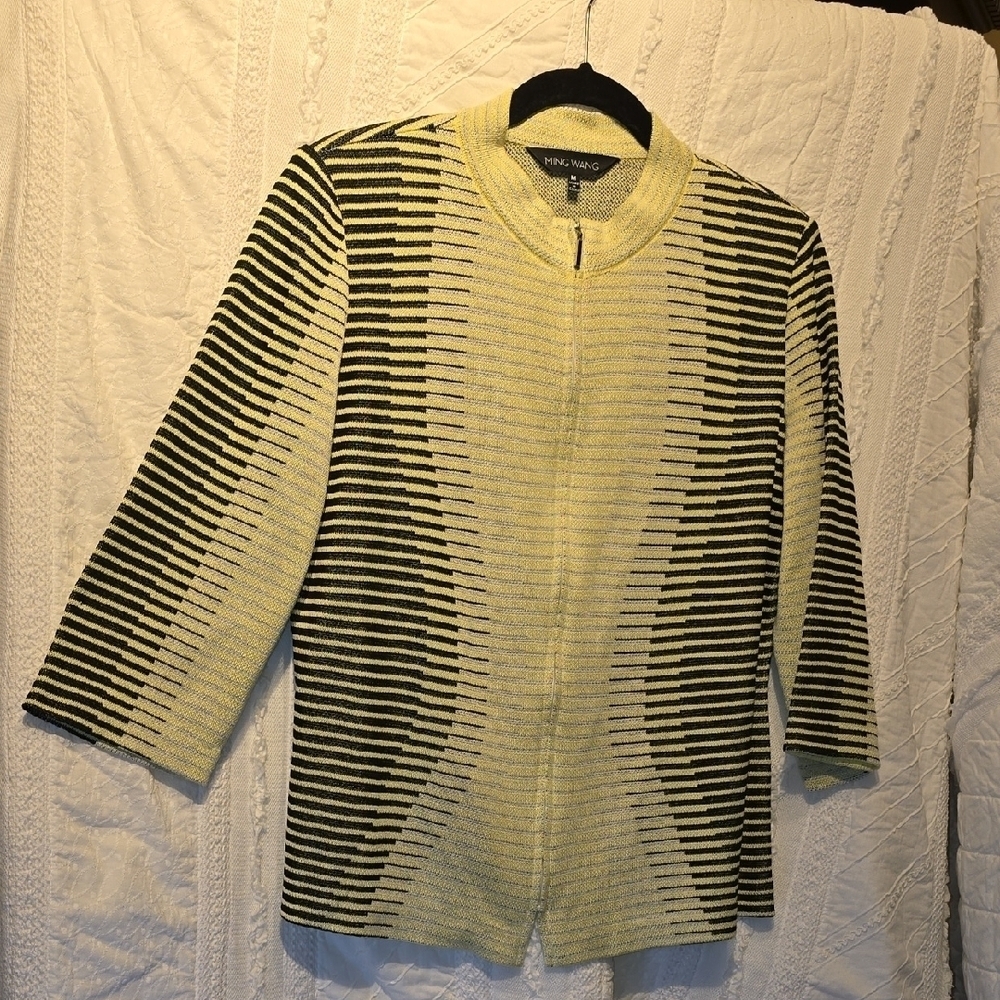 Ming Wang Yellow and Black Cardigan Sweater